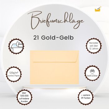 25 Enveloppes DIN B6 (125 x 176 mm) avec adhésif 120 g / m2 jaune or
