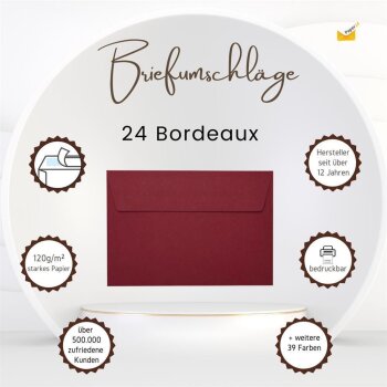25 enveloppes DIN B6 (125 x 176 mm) adhésif 120 g / m2 Bordeaux
